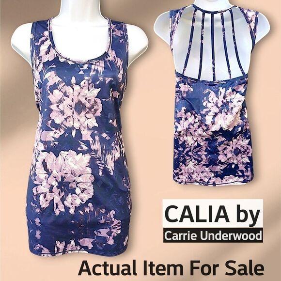 Calia Purple Floral Strappy Back Long Length Athletic Workout Tank Top Womens XL - Picture 1 of 9